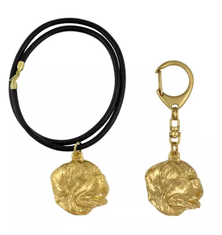 Dog z Bordeaux brelok i naszyjnik pozłacane w pudełku Art-Dog