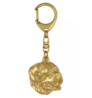 Dogue de Bordeaux I - porte-clés et collier avec chien dans une boîte, produit plaqué or de haute qualité, marque Art-Dog