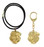 Dogue de Bordeaux II - porte-clés et collier avec chien dans une boîte, produit plaqué or de haute qualité, marque Art-Dog