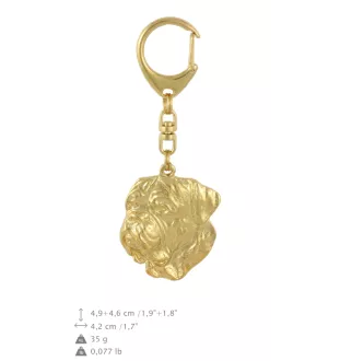 Dogue de Bordeaux, French Mastiff, Bordeauxdog II - keychain and necklace with a dog in a box, high-quality gold-plated product, Art-Dog brand
