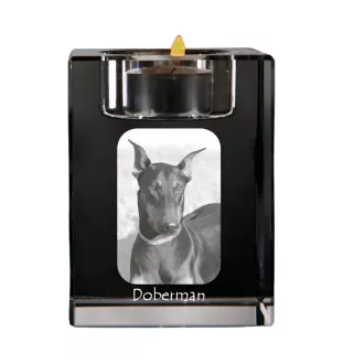 Dobermann - Kerzenhalter mit Hundefoto, Teelichthalter aus Kristall, personalisiertes Geschenk der Marke Art-Dog