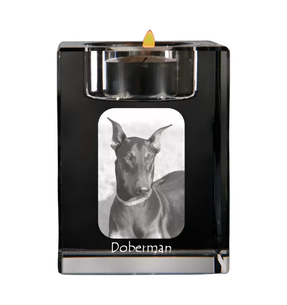 Dobermann - Kerzenhalter mit Hundefoto, Teelichthalter aus Kristall, personalisiertes Geschenk der Marke Art-Dog