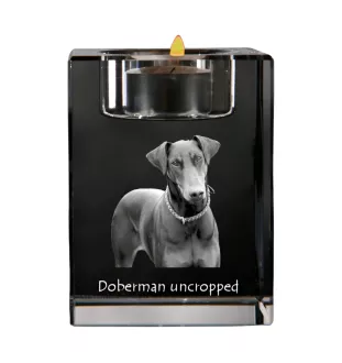 Dobermann I - Kerzenhalter mit Hundefoto, Teelichthalter aus Kristall, personalisiertes Geschenk der Marke Art-Dog