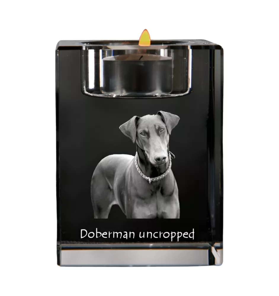 Dobermann, Dobermann Pinscher I - Bougeoir avec photo de chien, porte bougie en cristal, cadeau personnalisé par la marque Art-Dog