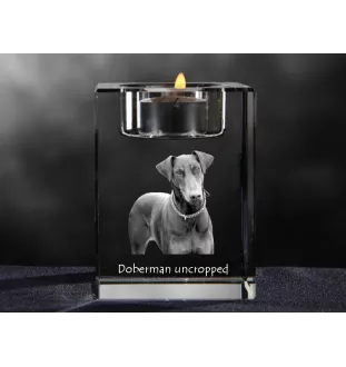 Dobermann I - Kerzenhalter mit Hundefoto, Teelichthalter aus Kristall, personalisiertes Geschenk der Marke Art-Dog