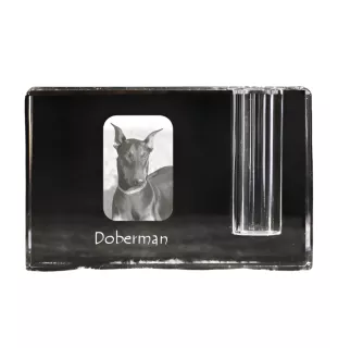 Dobermann - Stifthalter, Kristallorganizer mit Hundefoto, einzigartige Schreibtischdekoration der Marke Art-Dog