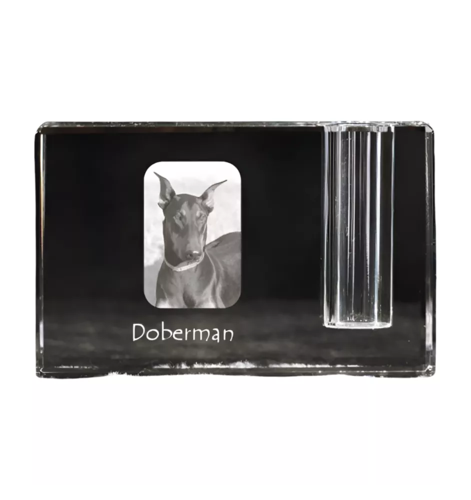 Dobermann, Dobermann Pinscher - Porte-stylos, organiseur en cristal avec photo de chien, décoration de bureau unique par la marque Art-Dog