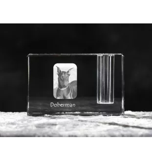Dobermann - Stifthalter, Kristallorganizer mit Hundefoto, einzigartige Schreibtischdekoration der Marke Art-Dog