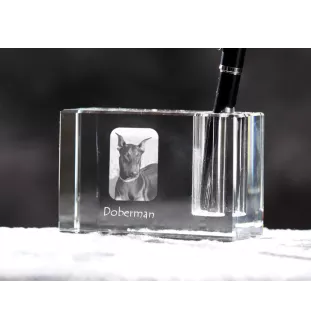 Dobermann, Dobermann Pinscher - Porte-stylos, organiseur en cristal avec photo de chien, décoration de bureau unique par la marque Art-Dog
