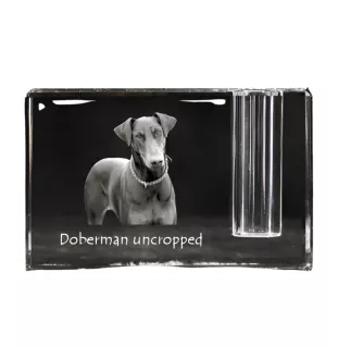Dobermann I - Stifthalter, Kristallorganizer mit Hundefoto, einzigartige Schreibtischdekoration der Marke Art-Dog