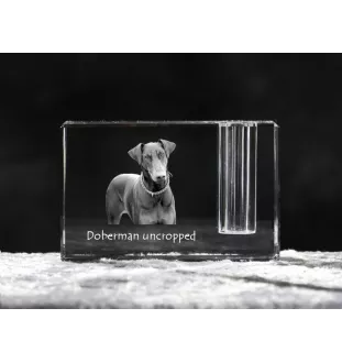 Dobermann I - Stifthalter, Kristallorganizer mit Hundefoto, einzigartige Schreibtischdekoration der Marke Art-Dog