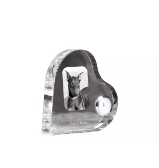 Dobermann - Kristalluhr mit einem Hundebild, Herzregal-Uhr, personalisierte Standuhr der Marke Art-Dog