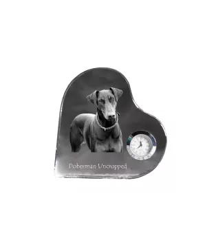 Dobermann I - Kristalluhr mit einem Hundebild, Herzregal-Uhr, personalisierte Standuhr der Marke Art-Dog