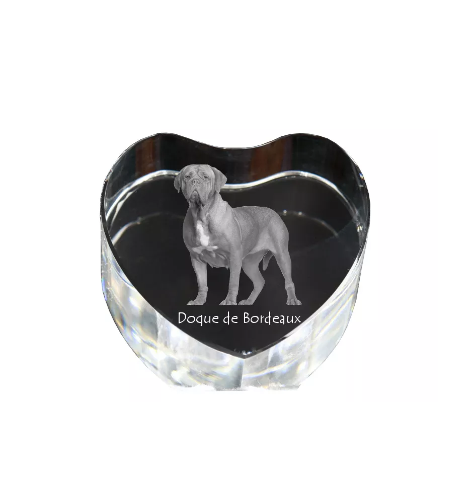 Dogue de Bordeaux, French Mastiff, Bordeauxdog - a photo of a dog in crystal, crystal heart, unique photo frame from the Art-Dog brand