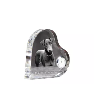 Dobermann I - Kristalluhr mit einem Hundebild, Herzregal-Uhr, personalisierte Standuhr der Marke Art-Dog