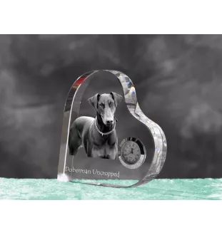 Dobermann I - Kristalluhr mit einem Hundebild, Herzregal-Uhr, personalisierte Standuhr der Marke Art-Dog