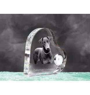 Dobermann I - Kristalluhr mit einem Hundebild, Herzregal-Uhr, personalisierte Standuhr der Marke Art-Dog