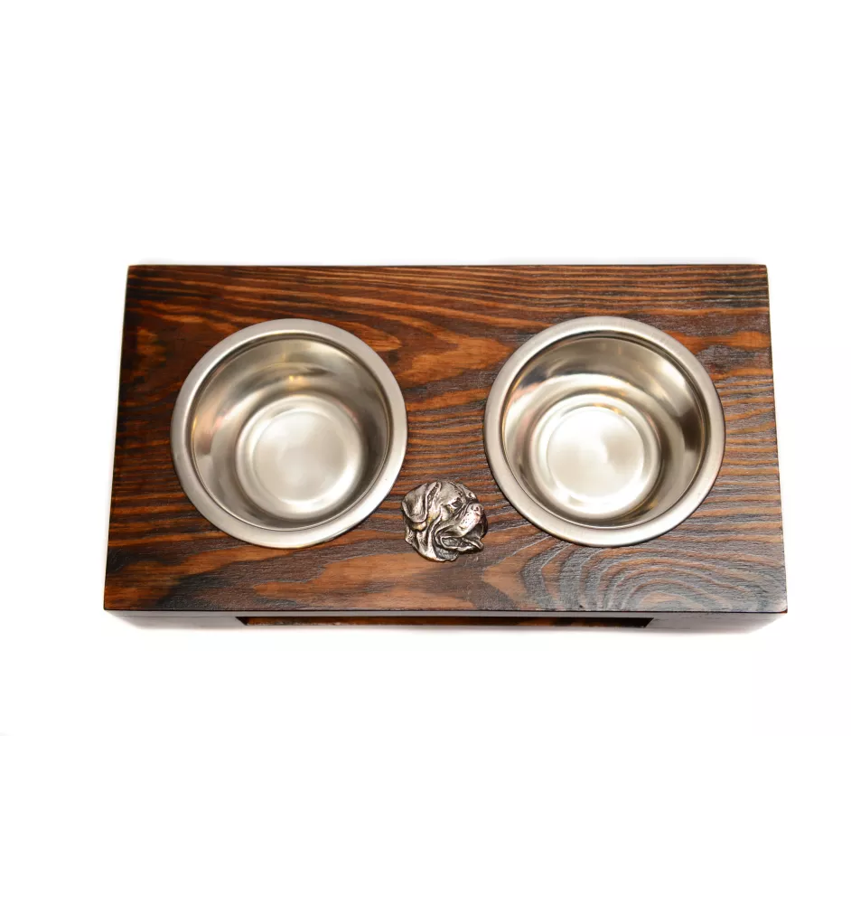 Dogue de Bordeaux I - support en bois avec des bols pour chien, bols pour chien en acier, cadeau pour l'adoption d'un chien de la marque Art-Dog