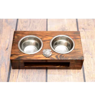 Dogue de Bordeaux II - support en bois avec des bols pour chien, bols pour chien en acier, cadeau pour l'adoption d'un chien de la marque Art-Dog