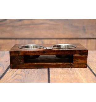 Dogue de Bordeaux, French Mastiff, Bordeauxdog II - wooden stand with bowls for a dog, steel dog bowls, a gift for adopting a dog from the Art-Dog brand