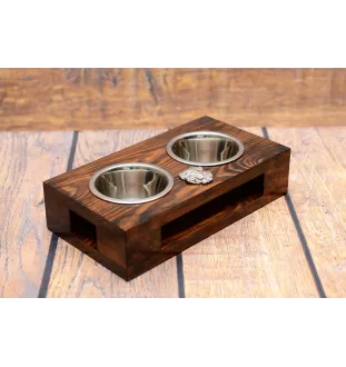 Dogue de Bordeaux, French Mastiff, Bordeauxdog II - wooden stand with bowls for a dog, steel dog bowls, a gift for adopting a dog from the Art-Dog brand