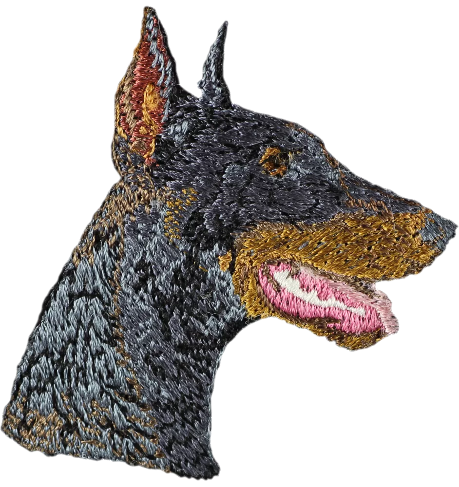 Dobermann, Doberman Pinscher, Dobie I - dog-shaped patch, embroidered patch, unique decoration for Art-Dog backpack