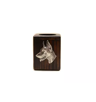 Dobermann, Doberman Pinscher, Dobie I - wooden candle holder with a dog, a unique souvenir after losing a dog, a handicraft from the Art-Dog brand