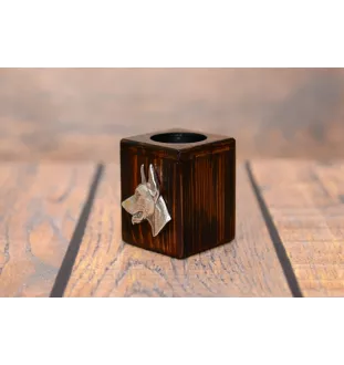 Dobermann, Doberman Pinscher, Dobie I - wooden candle holder with a dog, a unique souvenir after losing a dog, a handicraft from the Art-Dog brand