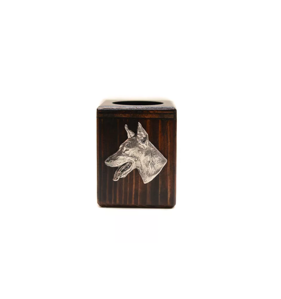 Dobermann, Doberman Pinscher, Dobie - wooden candle holder with a dog, a unique souvenir after losing a dog, a handicraft from the Art-Dog brand