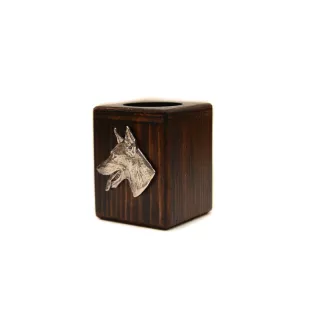 Dobermann, Doberman Pinscher, Dobie - wooden candle holder with a dog, a unique souvenir after losing a dog, a handicraft from the Art-Dog brand