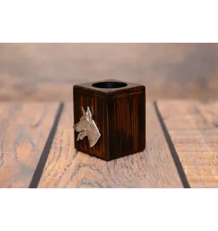Dobermann, Doberman Pinscher, Dobie - wooden candle holder with a dog, a unique souvenir after losing a dog, a handicraft from the Art-Dog brand