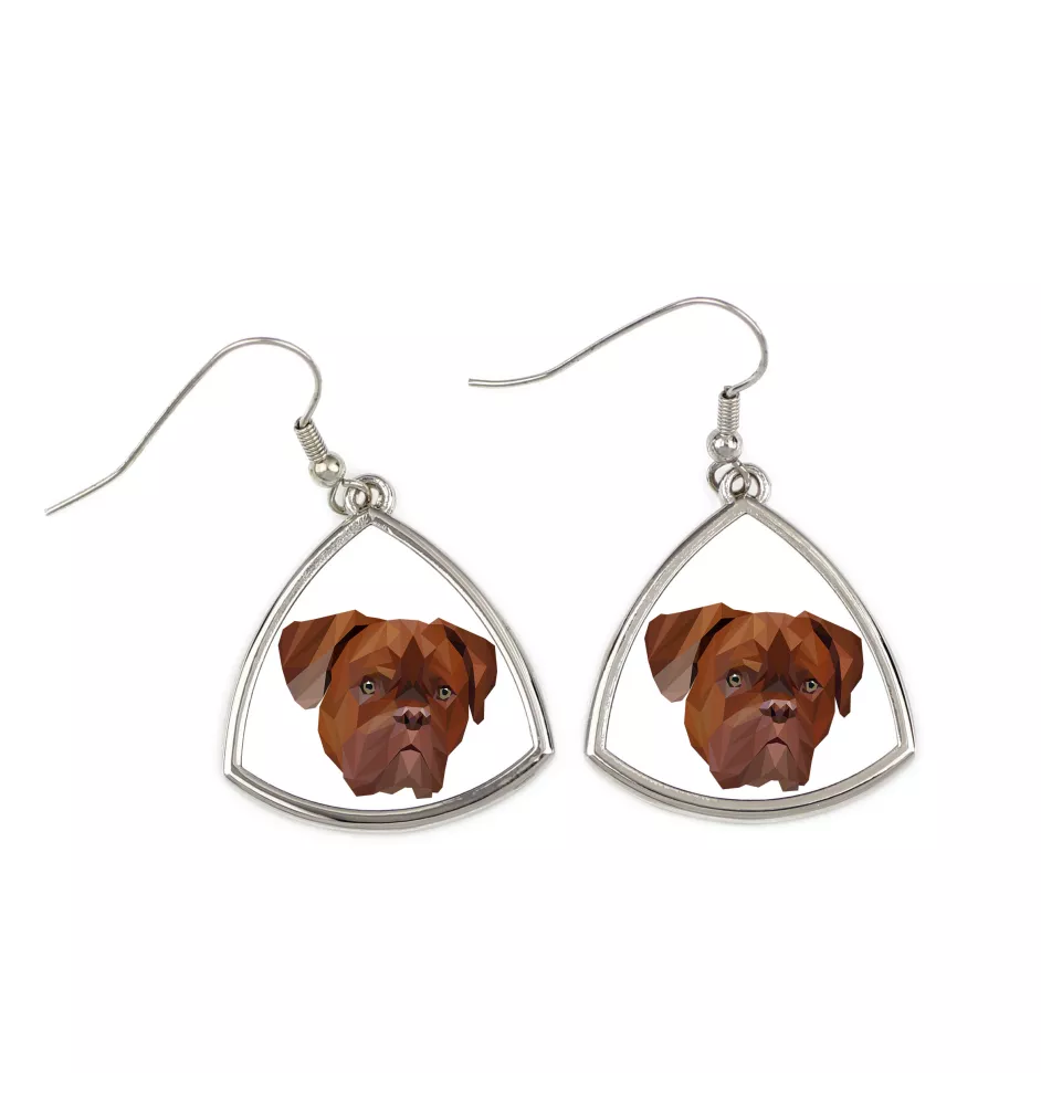 Dogue de Bordeaux, French Mastiff, Bordeauxdog - earrings with a picture and the inscription geometric dog Art-Dog