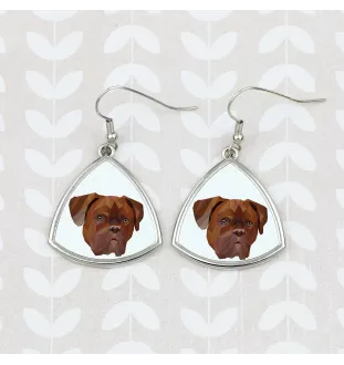 Bordeauxdogge, Dogue de Bordeaux - Ohrringe mit einem Bild und dem Schriftzug "Geometrischer Hund" von Art-Dog