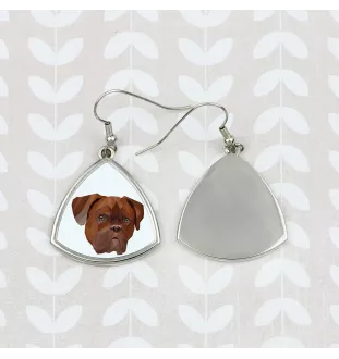 Bordeauxdogge, Dogue de Bordeaux - Ohrringe mit einem Bild und dem Schriftzug "Geometrischer Hund" von Art-Dog