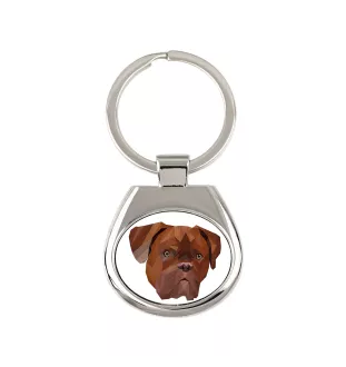 Bordeauxdogge, Dogue de Bordeaux - geometrischer Schlüsselanhänger mit Foto und Aufschrift Art-Dog