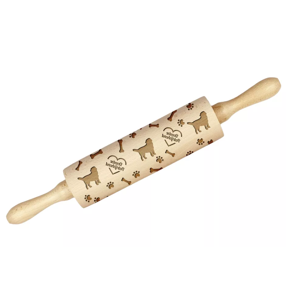 Drentse Patrijshond, Drentsche Patrijshond - rolling pin with a dog, decorating cookies with a rolling pin in patterns, a gift for the ceramicist of the Art-Dog brand