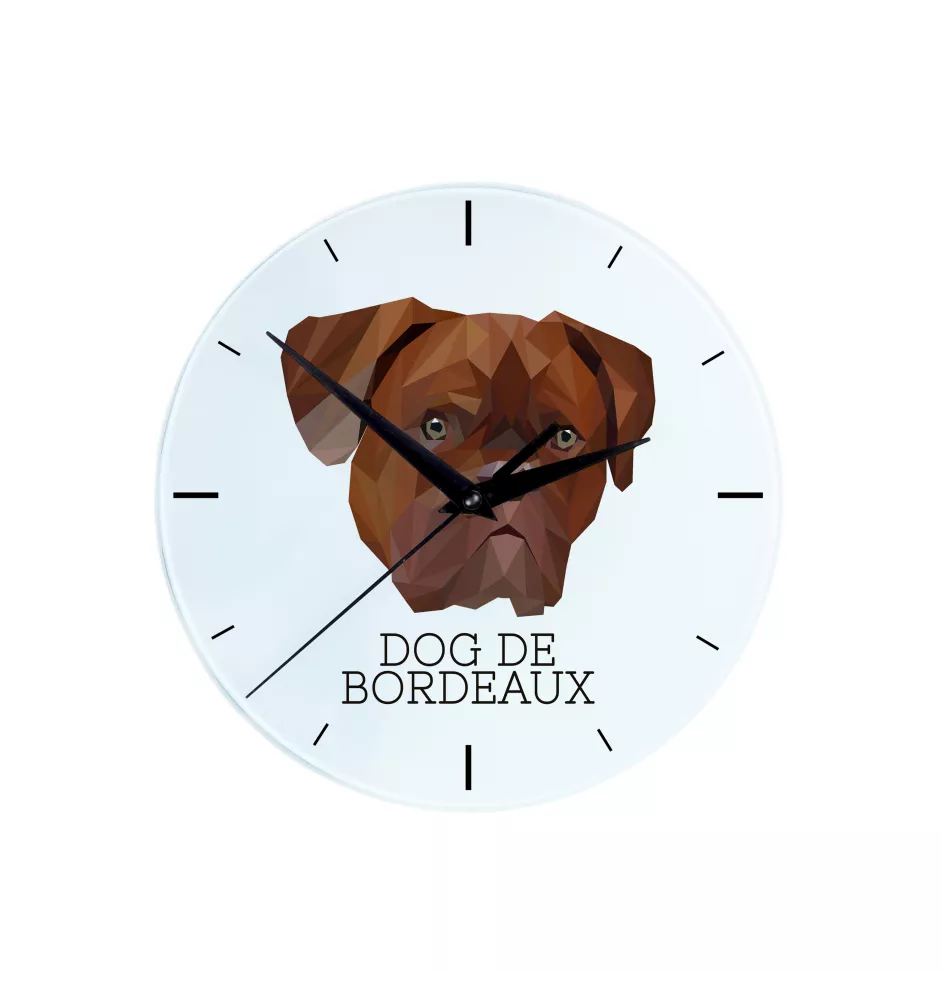 Dogue de Bordeaux - horloge murale géométrique avec photo et logo de la marque Art-Dog