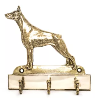 Dobermann, Doberman Pinscher, Dobie I - key holder with a dog, brass handle for dog accessories, an elegant decoration for the hallway from the Art-Dog brand.