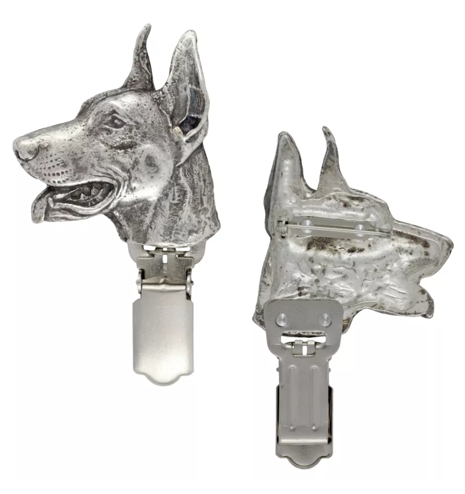 Dobermann, Dobermann Pinscher - broche avec pince, support pour numéro de départ, épingle argentée pour exposition de chiens de la marque Art-Dog
