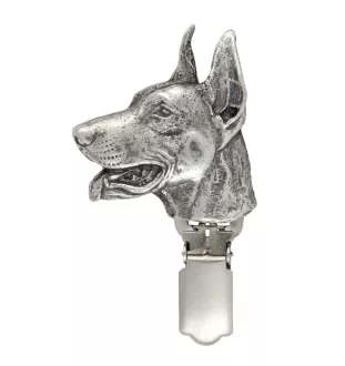 Dobermann, Doberman Pinscher, Dobie - brooch with a clip, holder for a start number, silver-plated dog show pin from the Art-Dog brand