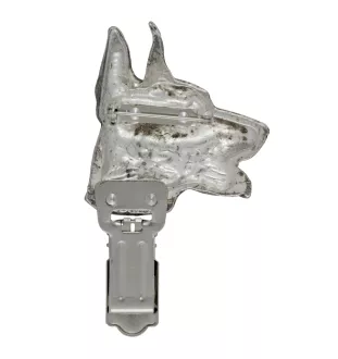 Dobermann - Brosche mit Clip, Startnummernhalter, versilberte Anstecknadel für Hundeausstellungen der Marke Art-Dog
