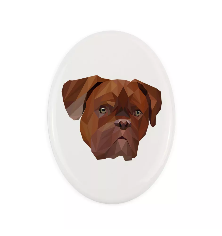 Dogue de Bordeaux - une plaque avec une photo et un motif géométrique de la marque Art-Dog