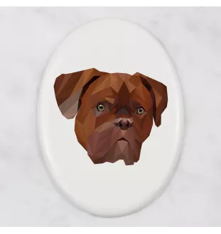Bordeauxdogge, Dogue de Bordeaux - Fliese mit geometrischem Bild und Schriftzug der Marke Art-Dog