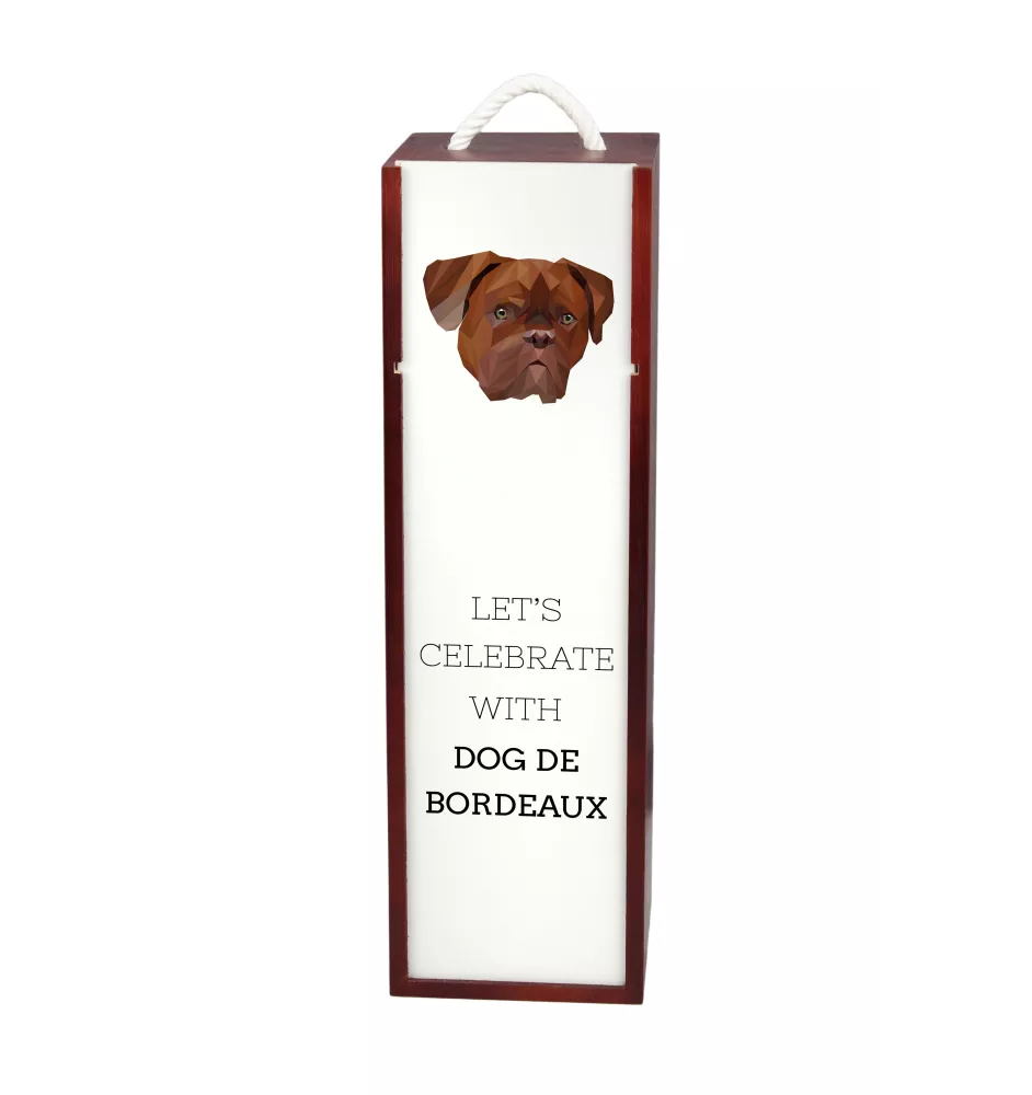 Bordeauxdogge, Dogue de Bordeaux - geometrische Box mit einem Bild und Schriftzug für Wein der Marke Art-Dog