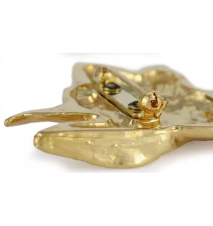Dobermann, Doberman Pinscher, Dobie - brooch with a clip, gold-plated holder for a race number, elegant dog show pin from Art-Dog brand