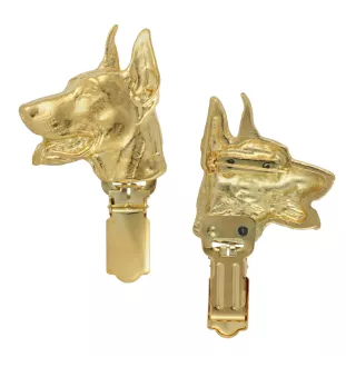 Dobermann - Brosche mit Clip, vergoldeter Startnummernhalter, Geschenk für Hundeausstellung der Marke Art-Dog