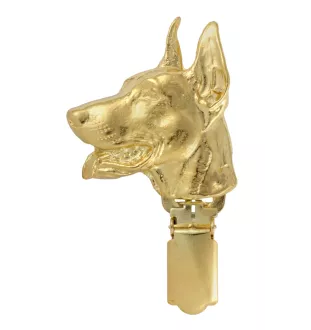Dobermann - Brosche mit Clip, vergoldeter Startnummernhalter, Geschenk für Hundeausstellung der Marke Art-Dog