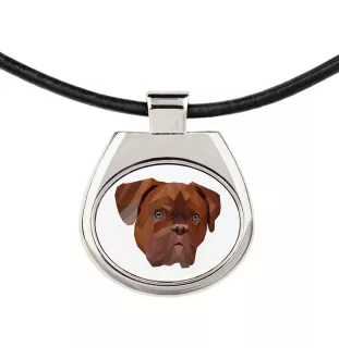 Bordeauxdogge, Dogue de Bordeaux - Halskette mit einem Foto und einem geometrischen Schriftzug der Marke Art-Dog