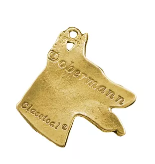 Dobermann, Doberman Pinscher, Dobie - keychain and necklace with a dog in a box, high-quality gold-plated product, Art-Dog brand