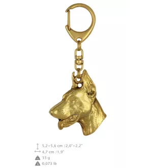 Dobermann, Doberman Pinscher, Dobie - keychain and necklace with a dog in a box, high-quality gold-plated product, Art-Dog brand
